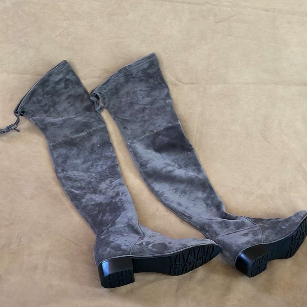 Kaitlyn Pan Grey Suede Over the Knee Boots